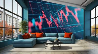 Abstract financial chart with rising and falling trends. Wall mural