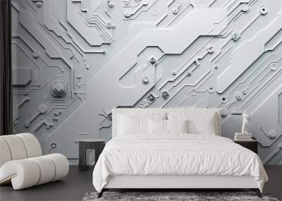 An abstract circuit board pattern on a light gray background Wall mural