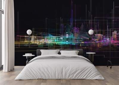 Analytics algorithms side view depicting code structures digital tone Analogous Color Scheme Wall mural