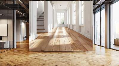 Pristine wooden flooring in a welllit residential setting Wall mural