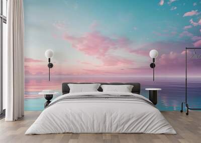 Serene pink and blue sky reflecting on calm ocean water, creating a peaceful and tranquil seascape at dawn or dusk. Wall mural