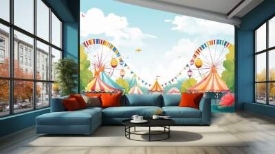 summer festival flat design front view carnival theme water color vivid Wall mural