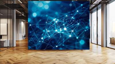 The image shows a glowing blue network of interconnected nodes and lines, representing a complex system or network. Wall mural