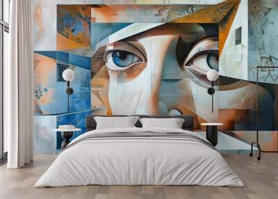 two and three dimensional blend, merging flat and spatial elements, innovative art style Wall mural