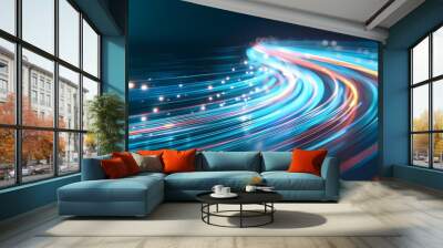 Vibrant light trails create a dynamic and colorful background, embodying motion, energy, and modern technology. Wall mural