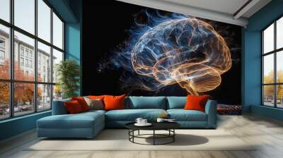 Visualization of a brain made of light, symbolizing advanced neuroscience Wall mural