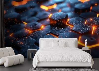 Modern high-tech patterns with blue digital elements Wall mural