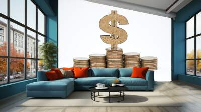 Wooden sign with coin. Investment concept Wall mural