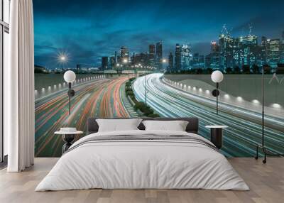 Movement of car light with Singapore cityscape skyline during twilight in dramatic tone Wall mural