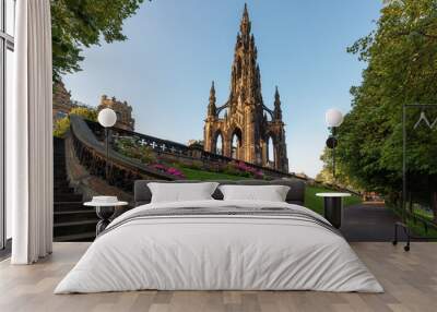 Scott monument in West Princes Street Gardens, Edinburgh during clear blue sky day Wall mural