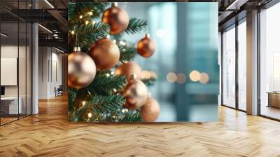 Beautifully decorated Christmas tree with shimmering ornaments and soft lights. Generative ai Wall mural