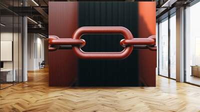 Close-up of a rusted metal chain link against a colorful industrial background. Wall mural