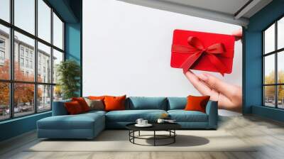 Person buying a gift card through a digital wallet, representing modern gifting solutions, Wallet gift card purchase, Convenient digital gifting Wall mural