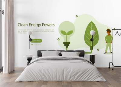 sustainability illustration set. renewable green electricity from clean energy. clean energy source concept. vector illustration. Wall mural