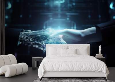 Hands shake business futuristic concept, AI generated Wall mural