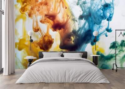 Ink flowing in water creating artistic patterns, organic shapes, fluid and dynamic. Wall mural