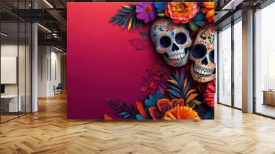 A lively backdrop with vibrant Mexican colors sugar skulls and decorative elements leaving room for text or promotional content Wall mural