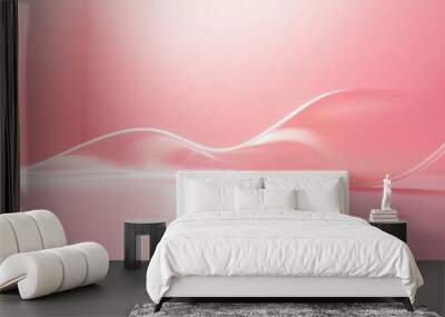 A minimalist pink wallpaper with a subtle outline of a ribbon in the center and soft glowing light Wall mural