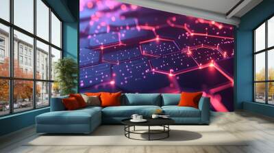 An abstract digital grid with hexagonal shapes and glowing points symbolizing data networks Wall mural