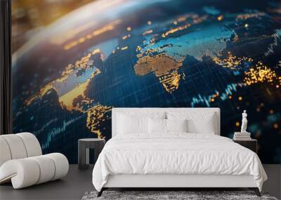 Globe in the concept of global economic network, connectivity in the digital age. Wall mural