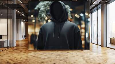 Mock up replica hoodie in stainless steel mannequin standing in luxurious shop. Wall mural