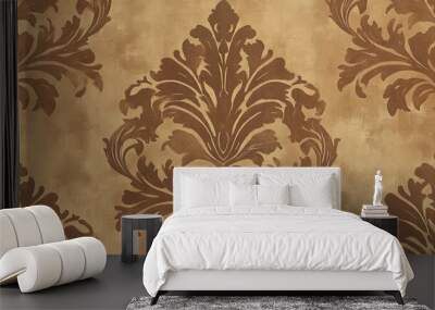 Rich textured damask design with symmetrical motifs on a luxurious fabric wallpaper Wall mural