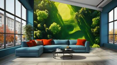 The beautiful golf course with morning sunshine. Wall mural