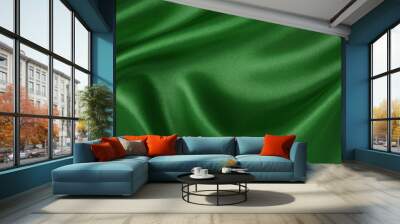 Dark green fabric cloth texture for background and design art work, beautiful crumpled pattern of silk or linen. Wall mural