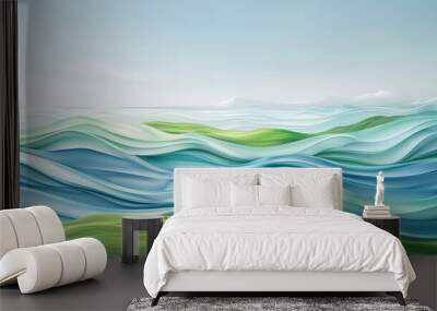 A blue and green ocean with a green hill in the background Wall mural