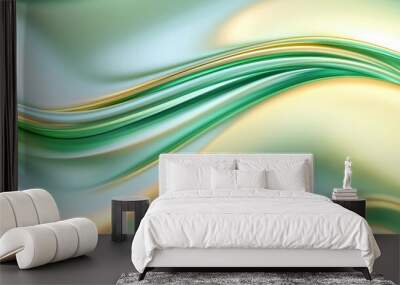 A green and yellow wave with a white background Wall mural