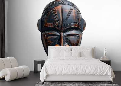 A wooden mask with a black face and brown eyes on transparent background Wall mural