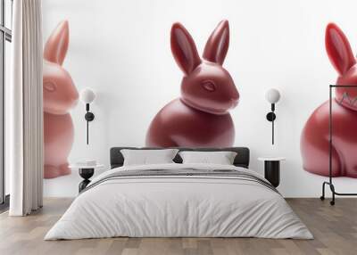 Three rabbits of different colors sit on a white background Wall mural