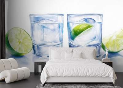 Two glasses of water with lime slices in them Wall mural