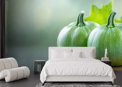 Two green squash on a wooden cutting board Wall mural