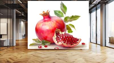 Watercolor illustration of pomegranate fruit, isolated on white background. Generative AI Wall mural