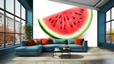 Slice of Watermelon with Red Flesh and Black Seeds on White Background Wall mural