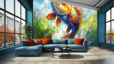 A Fish Leaps Out of the Water. Wall mural