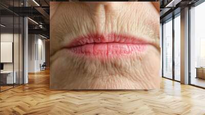 Close-up of Wrinkled Lips of Elderly Person. Wall mural