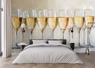 Still Life Painting of Champagne Glasses. Wall mural