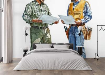 Two Construction Workers Reviewing Plans. Wall mural