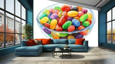 Watercolor Illustration of a Bowl of Colorful Jelly Beans. Wall mural