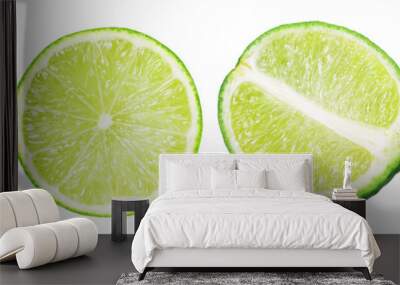 Fresh lime slice and half isolated, transparent PNG, collection, PNG format, cut out Wall mural