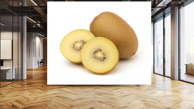 Golden kiwi whole and sliced isolated on white background, cutout. Wall mural