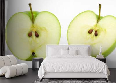 green apple, half and slice isolated, transparent png, collection, PNG format, cut out. Wall mural