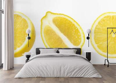 lemon fruit with leaves, slice, and half isolated, Fresh and Juicy Lemon, transparent png, PNG format, cut out Wall mural