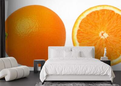 Orange fruit half and slices isolated, Orange fruit macro studio photo, transparent png, collection, PNG format, cut out Wall mural