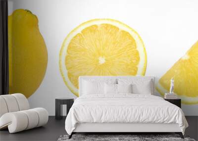 ripe lemon fruit half and slices isolated, Fresh and Juicy Lemon, transparent png, cut out. Wall mural