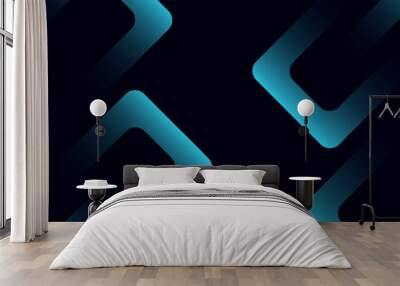 Dark blue abstract background with glowing geometric lines. Modern shiny blue diagonal rounded lines pattern. Wall mural