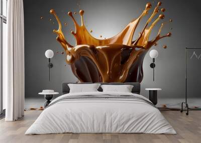 A rich brown chocolate splash freezes motion in mid-air Wall mural