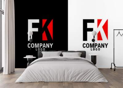 FK, KF Initial abstract company Logo Design with negative space. black background and white background company logo template vector  Wall mural